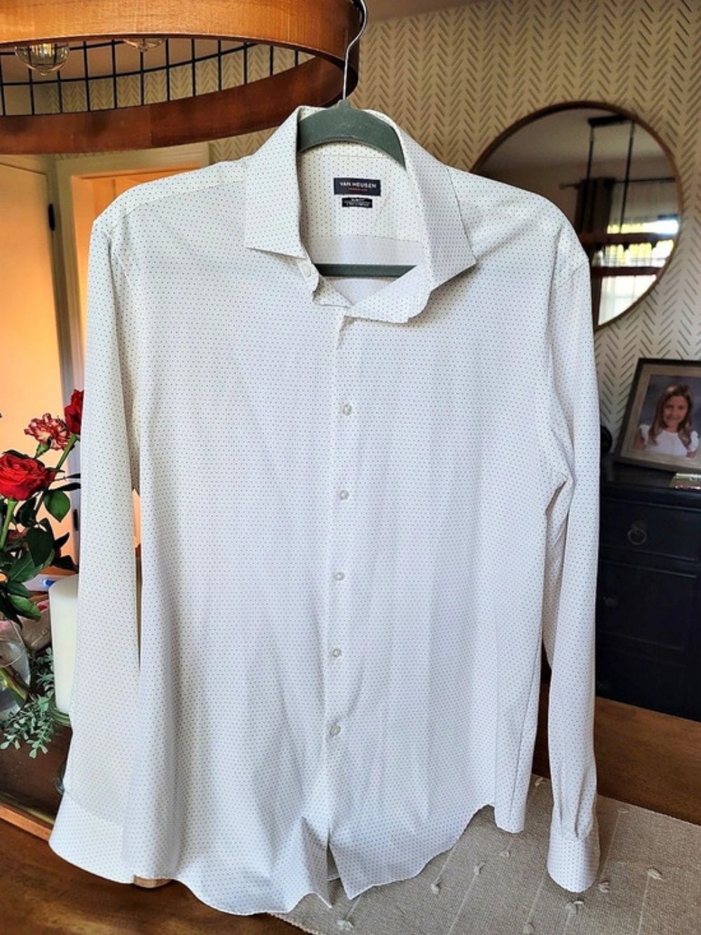 Van Heusen Slim Fit Micro Dot Dress Shirt Men's Dress Shirt White Medium